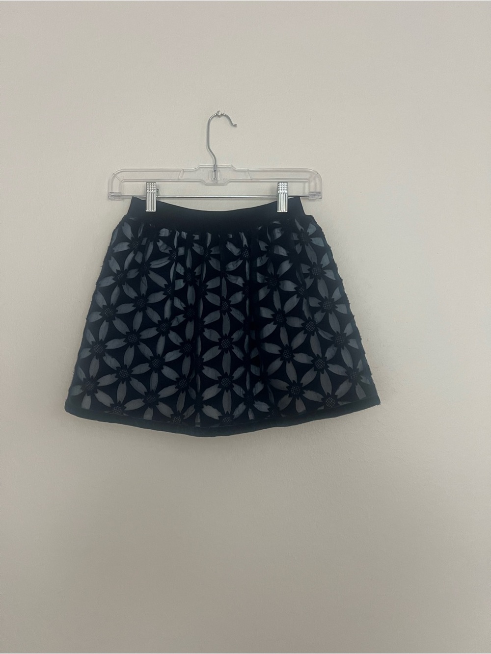 Girls' Black Floral Cutout A-Line Skirt